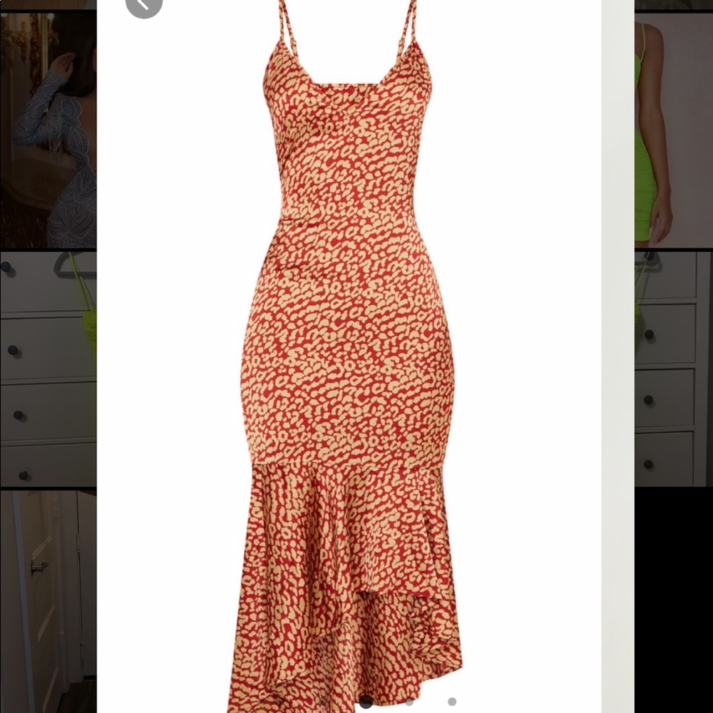 PLT Red leopard print frill hem midi dress.
